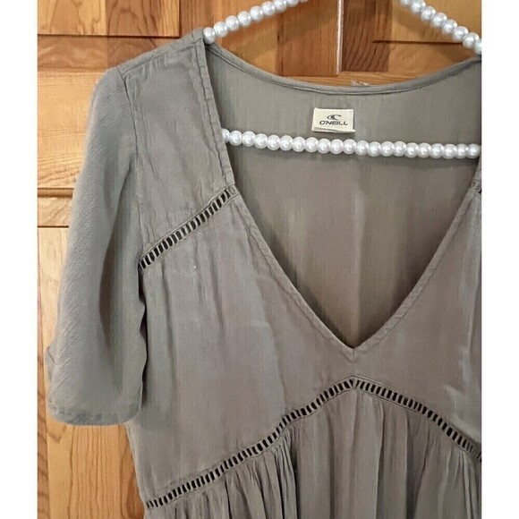O'Neill Nala Dress XS Woven Mini Sage Green Flowy Boho Ladder Lace Lined Vneck - Picture 2 of 8